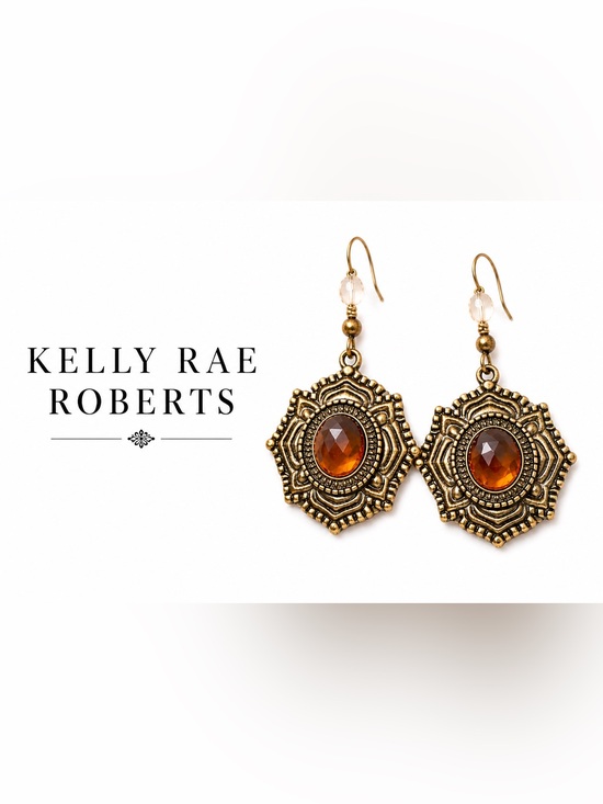 kelly rae roberts Jewelry - Kelly Rae Roberts Amber Crystal Boho Statement Earrings Bronze Tone Dangle